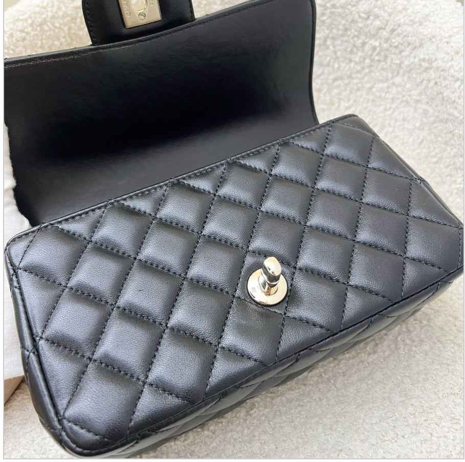 Chanel 23A Mini Rectangle Flap with Crystals Top Handle in Black Lambskin